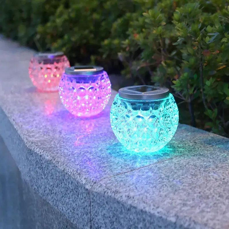 Lampa solara LED tip Glob cristal pentru gradina/trepte/terasa, rezistent la apa IP65, 10 x 9.5 cm, 1.2V, ABS, 600mAh, multicolor