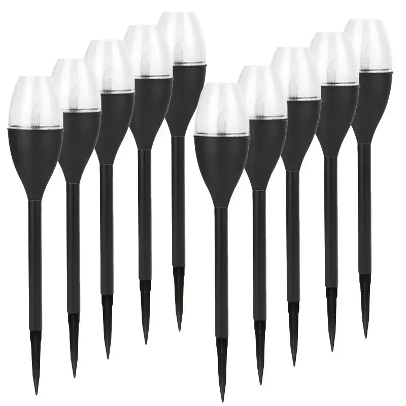 Lampa solara LED pentru gradina, Set 10 Bucati, Tip Pahar de Vin, Inaltime 37.5 cm, efect de flacara, PVC si ABS, 2V, 200mAh, Lumina Alb Cald, Negru (2)