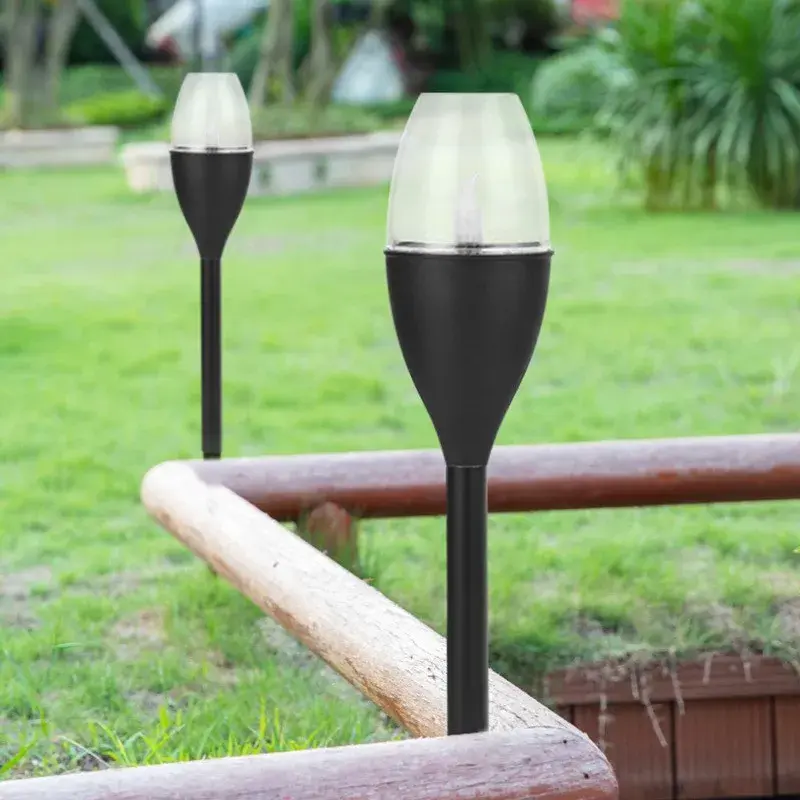 Lampa solara LED pentru gradina, Set 10 Bucati, Tip Pahar de Vin, Inaltime 37.5 cm, efect de flacara, PVC si ABS, 2V, 200mAh, Lumina Alb Cald, Negru (8)