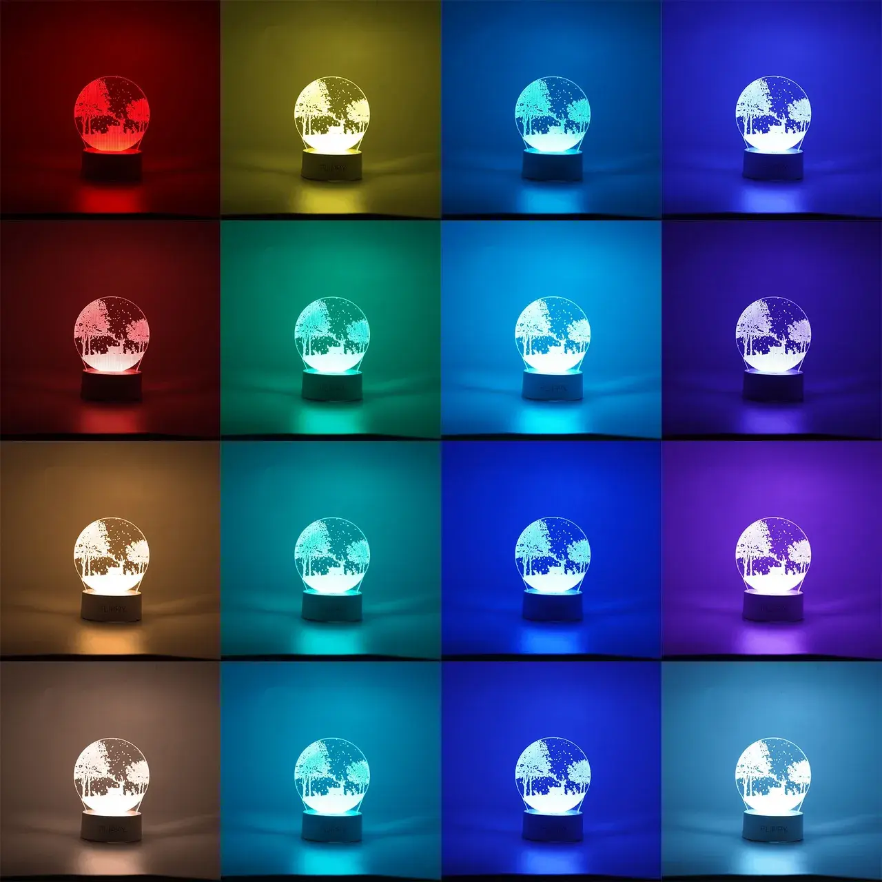 Lampa LED decorativa, 3D, Peisaj de iarna, cu telecomanda, doua moduri de alimentare USB si baterii, 20 cm inaltime, din material acril si lumina multicolora, alb (2)