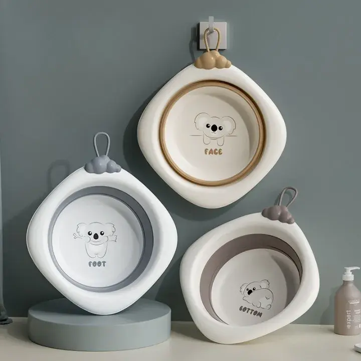 Cada Pliabila pentru Baie pentru Copii, Cadita pentru Bebelusi, Model Romb pentru Picioare Koala, Gri, 30x30x3.5 cm, 4L (4)