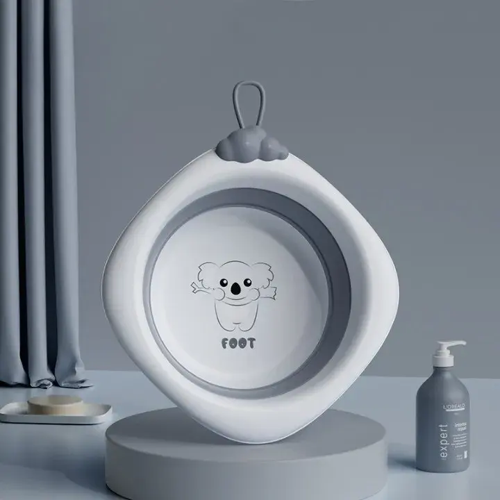 Cada Pliabila pentru Baie pentru Copii, Cadita pentru Bebelusi, Model Romb pentru Picioare Koala, Gri, 30x30x3.5 cm, 4L (8)