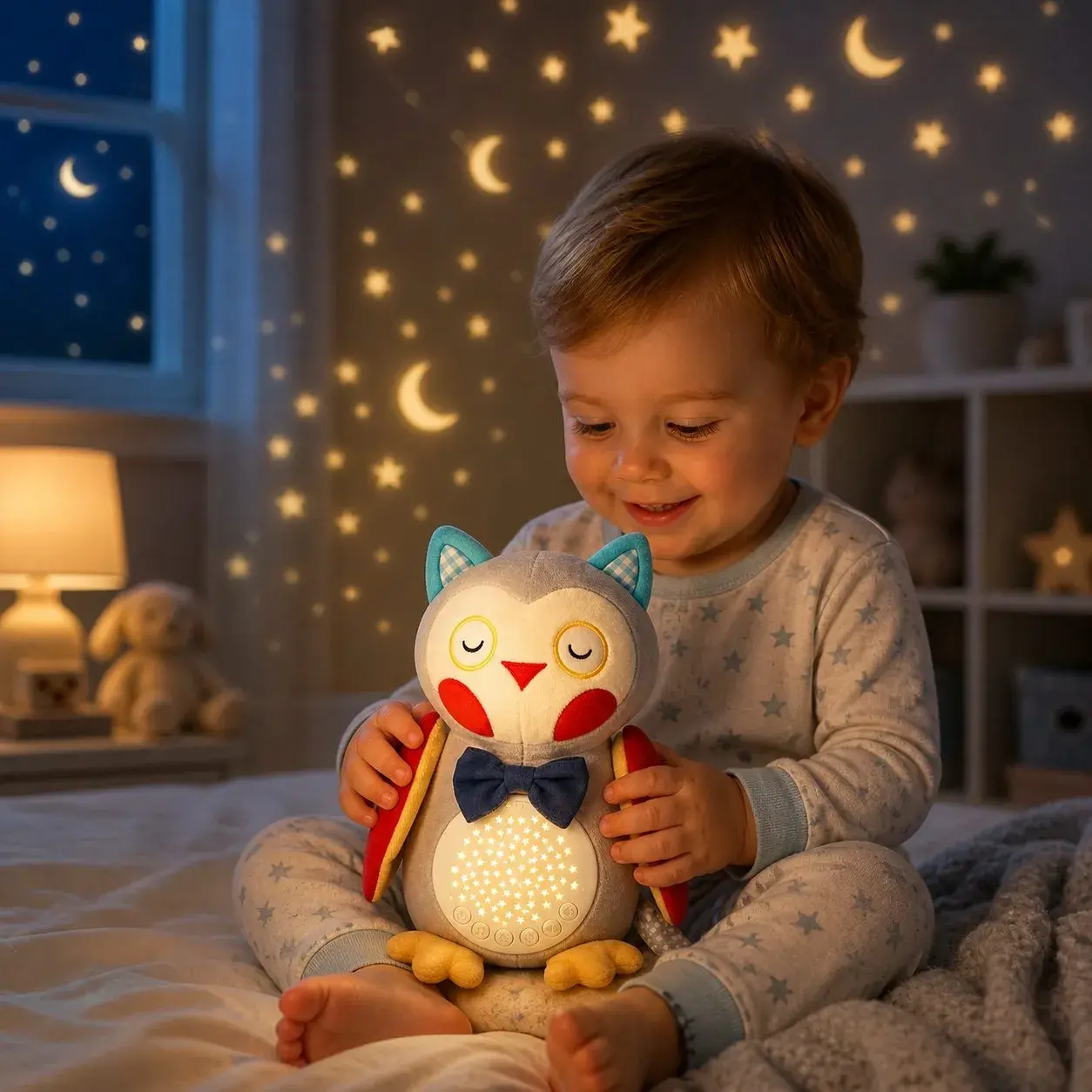 Bufnita De Plus Interactiva Pentru Copii Cu Proiectie Luminoasa Si Muzica, Jucarie De Somn Tip Lampa De Veghe Cu Sunete Relaxante, Plush Pentru Imbratisat Si Linistire Copii 0+ Luni, Multicolor (3)