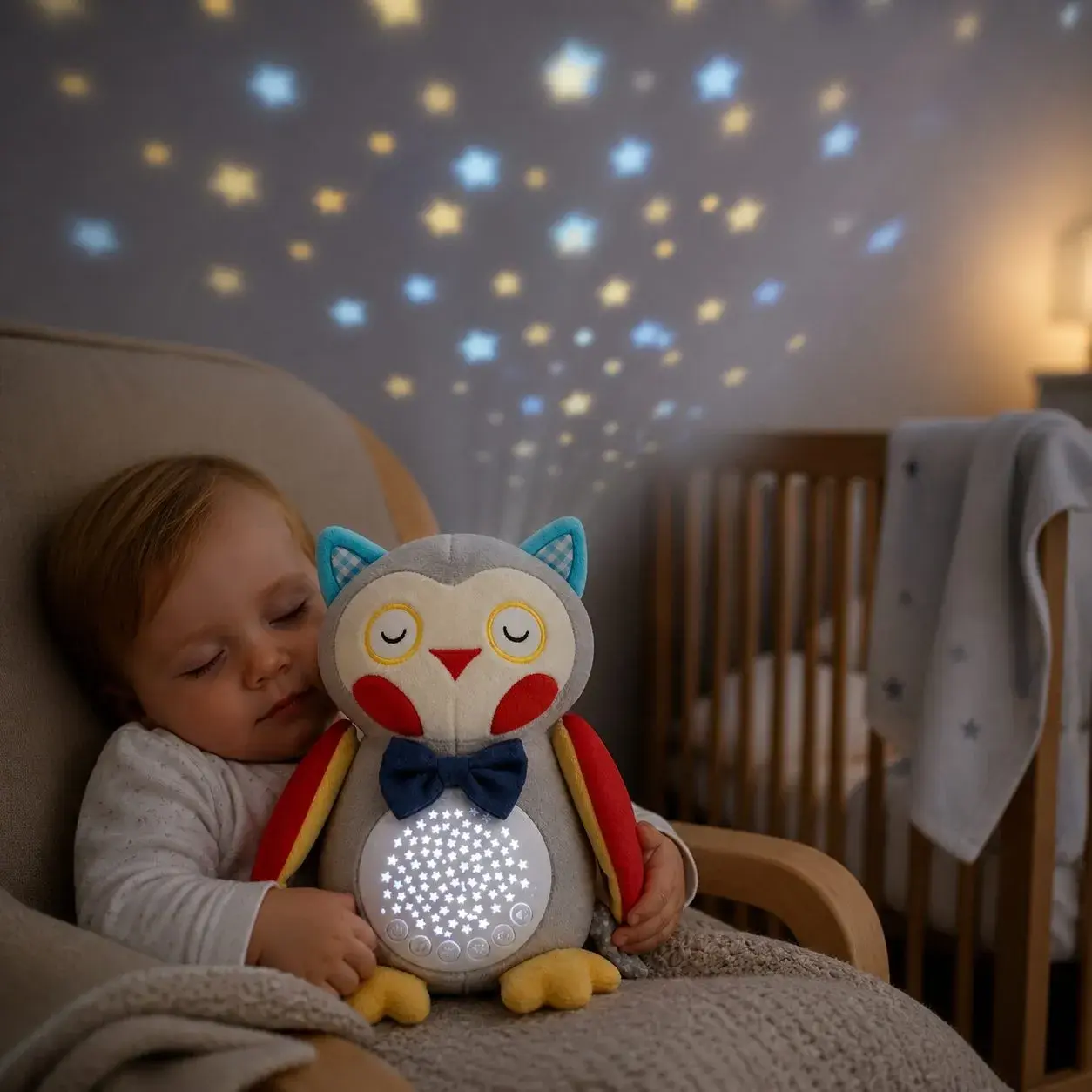 Bufnita De Plus Interactiva Pentru Copii Cu Proiectie Luminoasa Si Muzica, Jucarie De Somn Tip Lampa De Veghe Cu Sunete Relaxante, Plush Pentru Imbratisat Si Linistire Copii 0+ Luni, Multicolor (4)