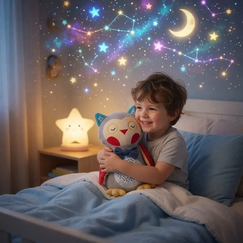 Bufnita De Plus Interactiva Pentru Copii Cu Proiectie Luminoasa Si Muzica, Jucarie De Somn Tip Lampa De Veghe Cu Sunete Relaxante, Plush Pentru Imbratisat Si Linistire Copii 0+ Luni, Multicolor (5)
