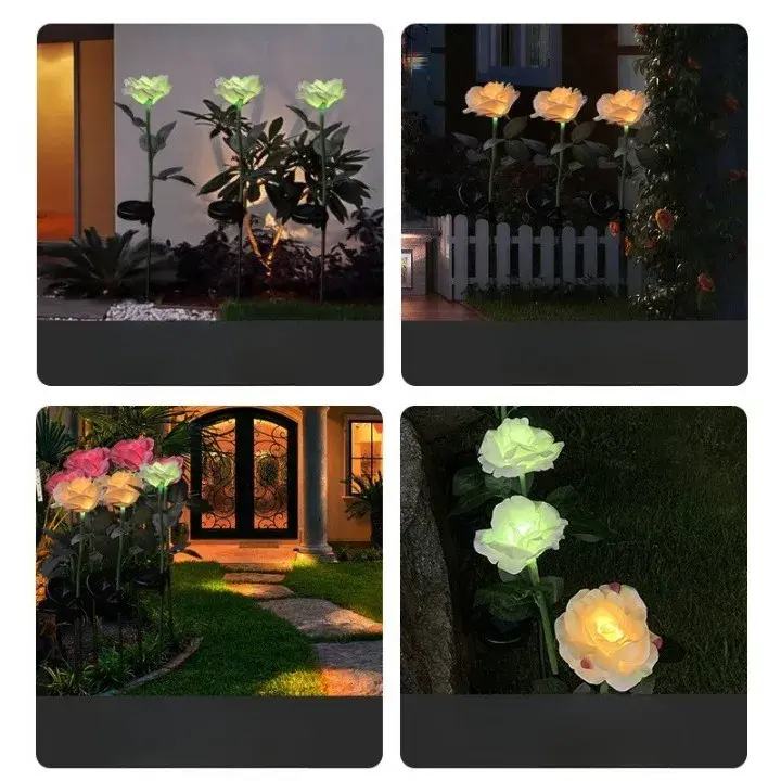 Lampa Solara LED tip Trandafir cu o floare pentru Gradina, Inaltime 75 cm