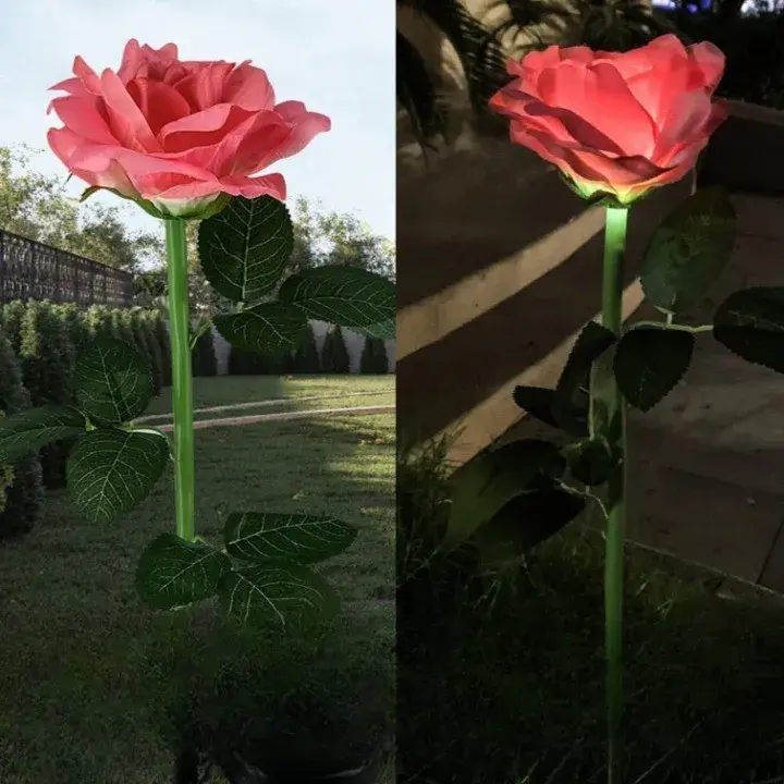 Lampa Solara LED tip Trandafir cu o floare pentru Gradina, Inaltime 75 cm (3)