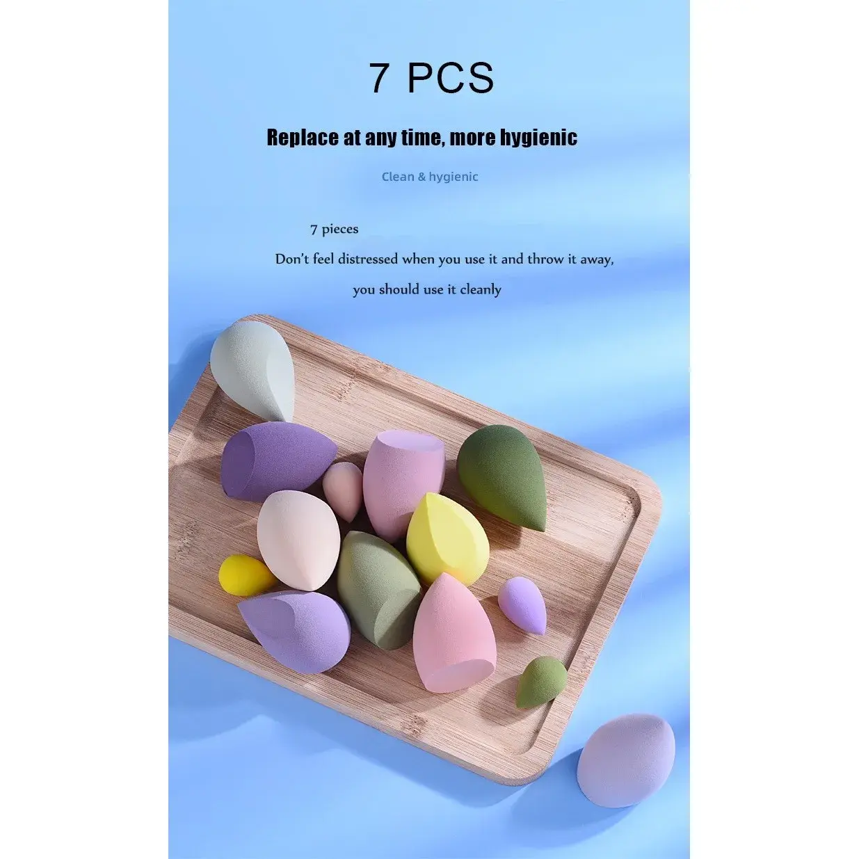 Set 7 Bureți pentru Machiaj, pentru Aplicarea Pudrei, Formă Ovală, Poliuretan Hidrofil, Galben (5)