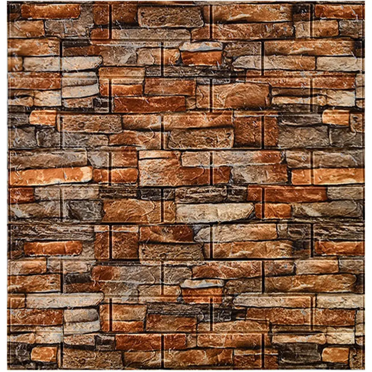 Set 10 Placi Tapet 3D, 70 x 77 cm, Grosime 3 mm, din Polietilena, Model Caramida, Suprafata acoperita 5.3 mp, Piatra Rosie (5)