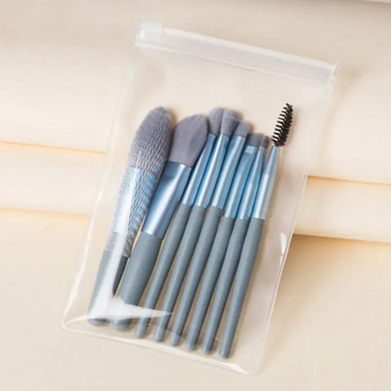 Mini Set Profesional 8 Pensule de Machiaj, cu Peri Moi și Densi, pentru Fond de Ten, Pudră, Blush, Fard și Sprâncene, Albastru/Gri (2)