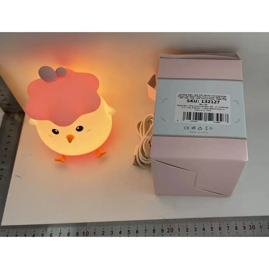 Lampa de Veghe pentru Copii, din Silicon, Senzor Tactil, Model Pui, Lumina Calda, Protectie pentru Ochi, Incarcare USB, Capacitate Baterie Incorporata 800mAh, 11 x 10 x 12.4 cm, Roz (2)