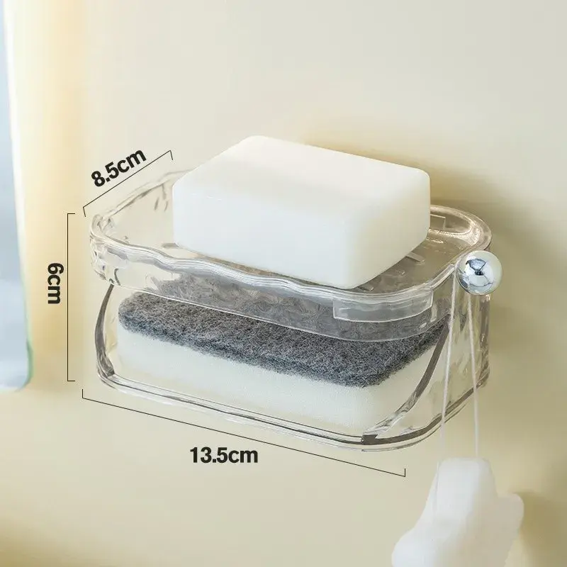 Savoniera Dubla EasyDry, 2 Straturi, cu Suport pentru Burete, Montare Fara Gaurire, 13.5 x 8.5 x 6 cm, Transparent (3)