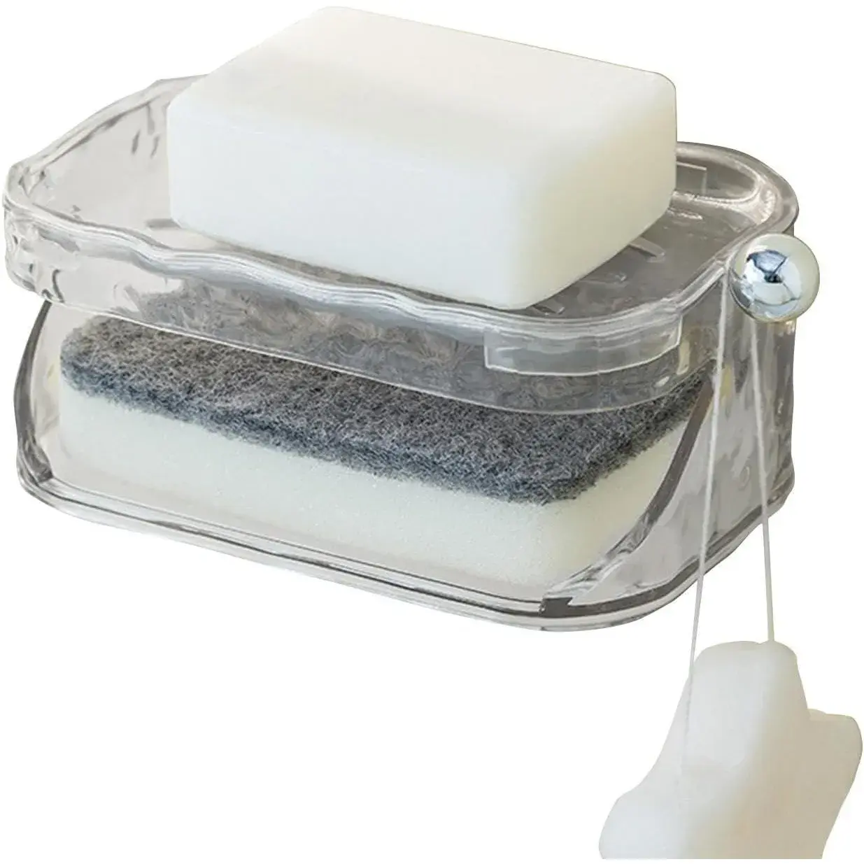 Savoniera Dubla EasyDry, 2 Straturi, cu Suport pentru Burete, Montare Fara Gaurire, 13.5 x 8.5 x 6 cm, Transparent (5)