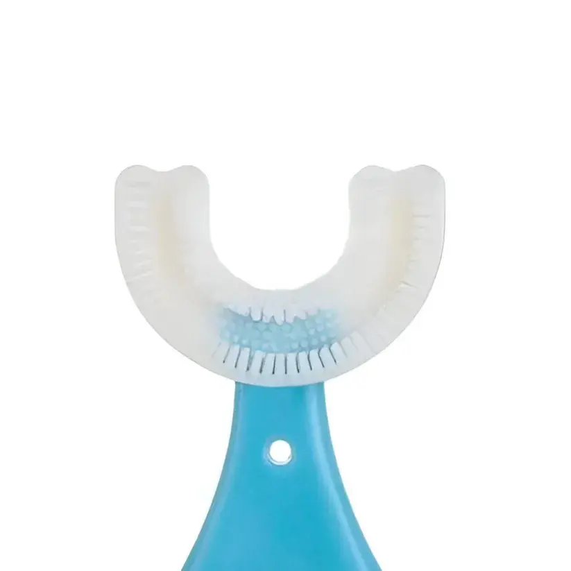 Periuta de Dinti in Forma de U, pentru Sugari si Copii 2-6 ani, Peri Moi, 9 cm, Model Inima, Culoare Albastru (2)