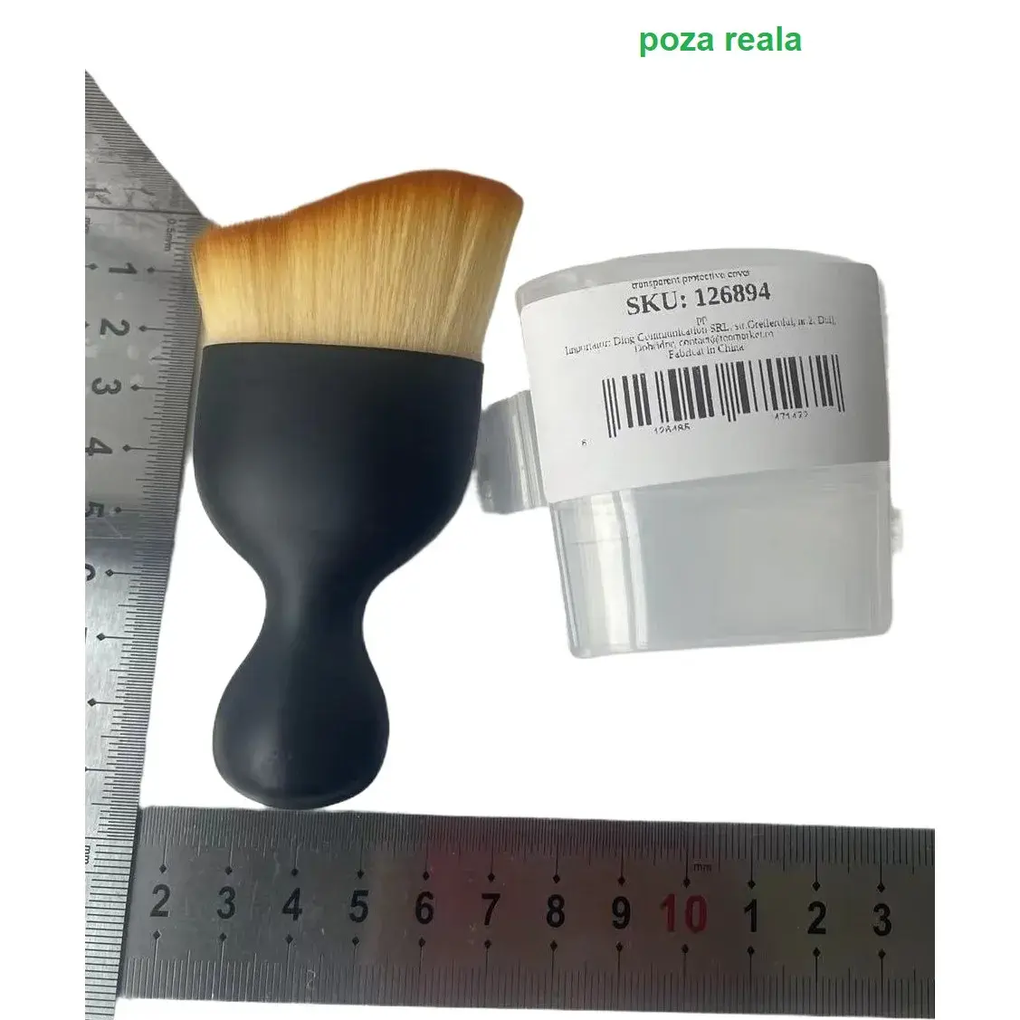 Pensula Multifunctionala, Pentru Machiaj sau Indepartat Praful din Masina, Par Sintetic, cu Capac de Protectie, Negru (3)