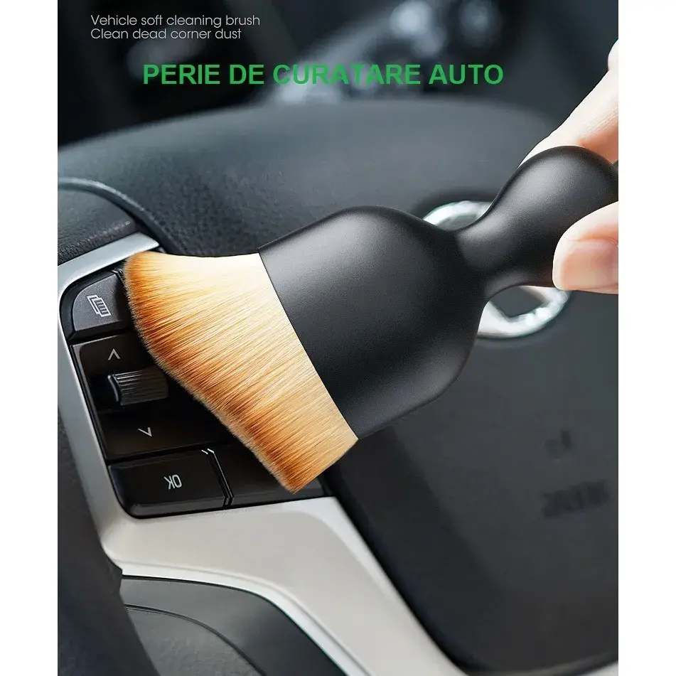 Pensula Multifunctionala, Pentru Machiaj sau Indepartat Praful din Masina, Par Sintetic, cu Capac de Protectie, Negru (5)