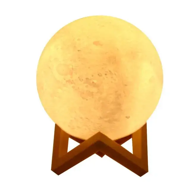 Lampa de veghe luna 3D Moon Light, lumina LED alb cald, alimentare baterii, stand din plastic, 20 cm