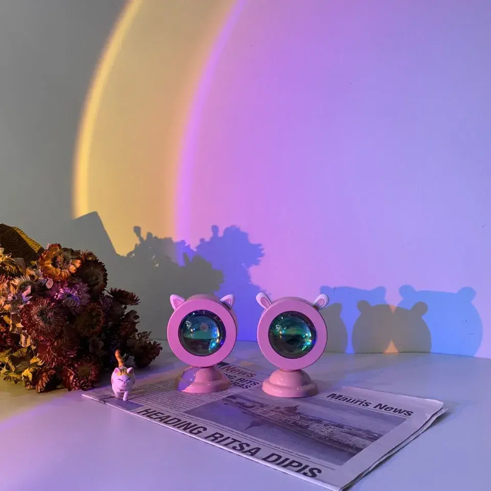 Lampa de veghe cu proiectie Multicolor RGB cu telecomanda, lumina ambientala pentru atmosfera romantica, iepuras, Roz (2)
