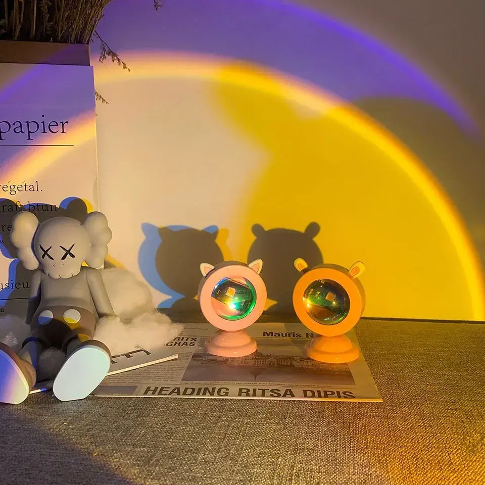 Lampa de veghe cu proiectie Multicolor RGB cu telecomanda, lumina ambientala pentru atmosfera romantica, iepuras, Roz (3)