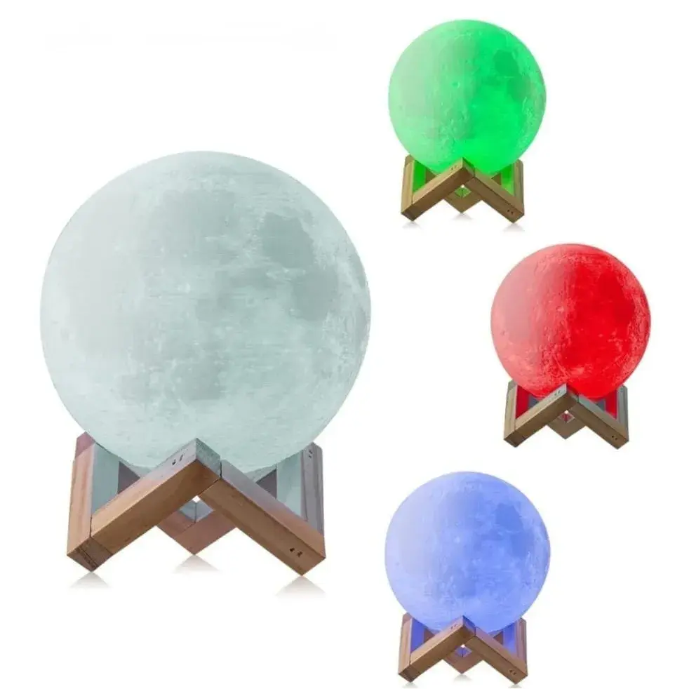 Lampa de veghe in forma de luna 3D Moon Light Multicolor, alimentare baterii, stand plastic inclus, 8 cm (5)