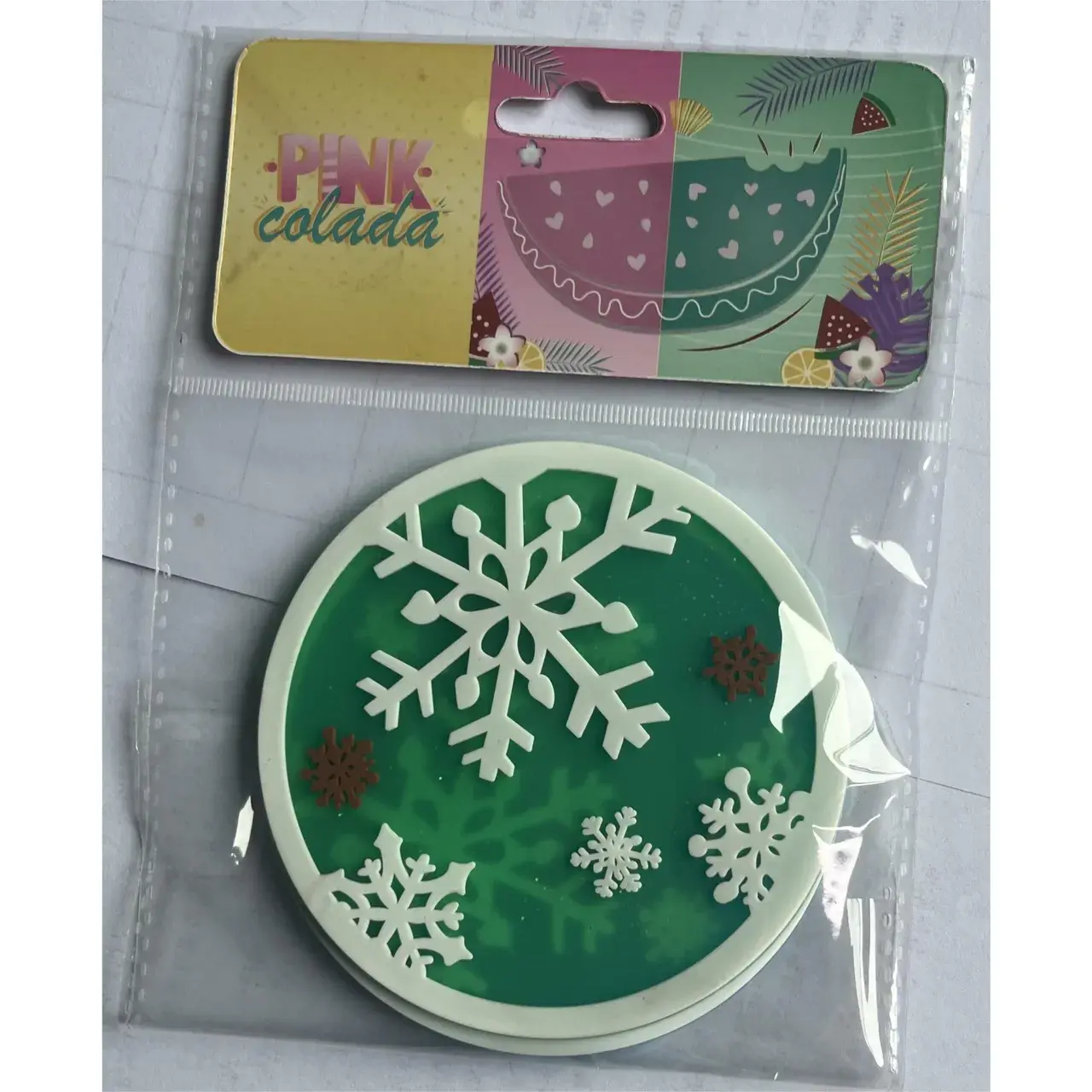Suport pentru Pahar, Model Fulg de Nea, din PVC, 10 cm, Rezistent la Caldura, Verde (2)