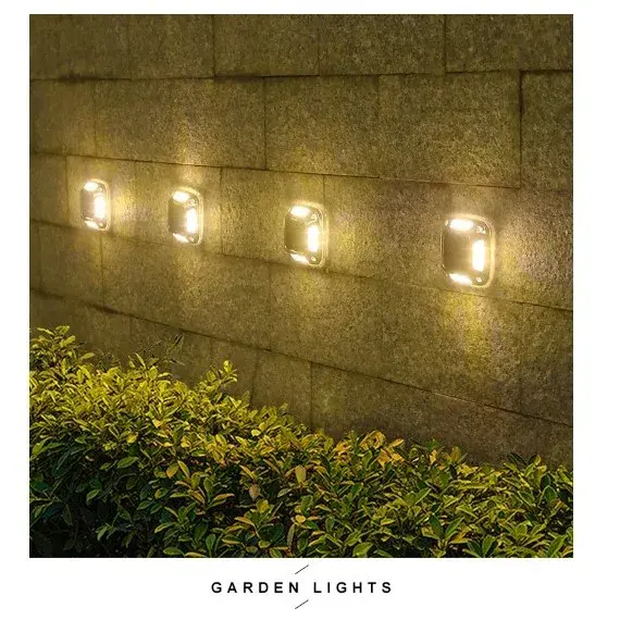 Lampa solara LED pentru gradina, Set 4 Bucati, 8 LED-uri, Prindere de Perete / Impamantare, IP65, forma patrat, ABS si Policarbonat, 9 x 9 cm, baterie 1.2V, 600 mah, Alb Cald, Gri (7)