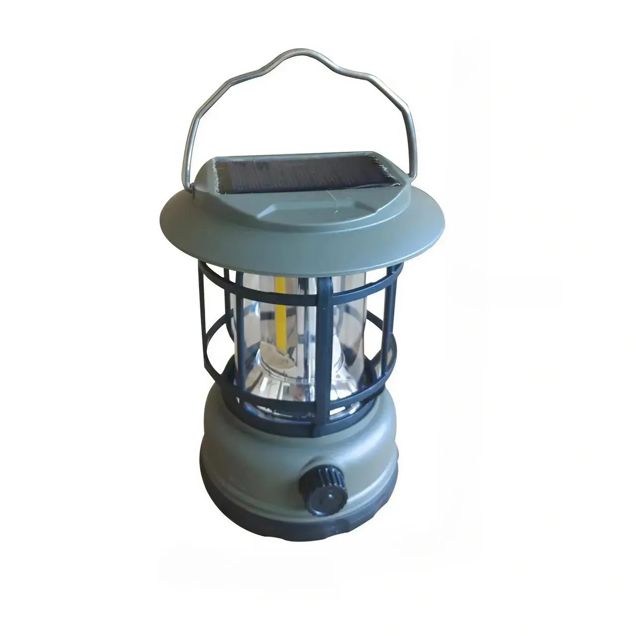 Lampa portabila camping, Felinar Vintage, ABS, Iluminare 30 COB LED, Intensitate reglabila, Acumulator inclus, Incarcare Solara si USB, 5W, Verde