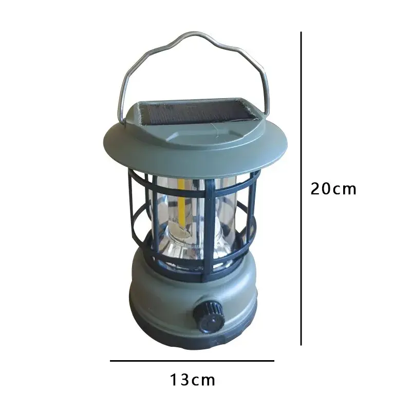 Lampa portabila camping, Felinar Vintage, ABS, Iluminare 30 COB LED, Intensitate reglabila, Acumulator inclus, Incarcare Solara si USB, 5W, Verde (2)