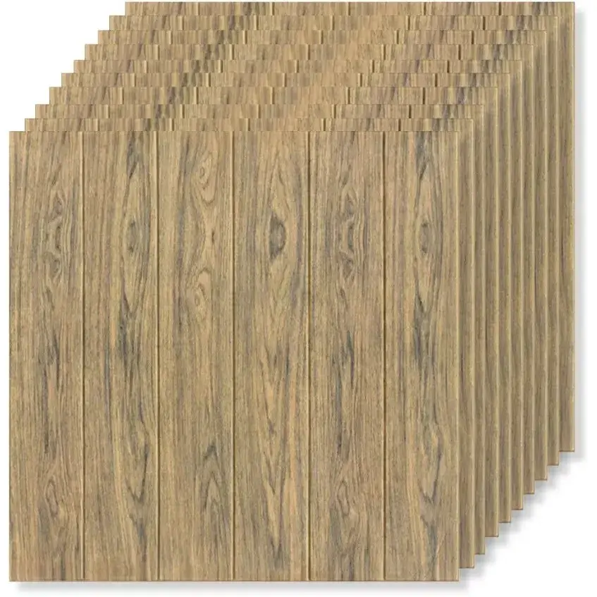 Set 10 Placi Tapet 3D, 70 x 70 cm, Grosime 3 mm, din Rasina, Tip Placi de Lemn, Suprafata Acoperita 4.9 mp, Maro Deschis (2)