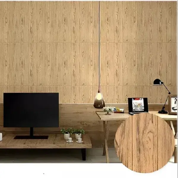 Set 10 Placi Tapet 3D, 70 x 70 cm, Grosime 3 mm, din Rasina, Tip Placi de Lemn, Suprafata Acoperita 4.9 mp, Maro Deschis (3)