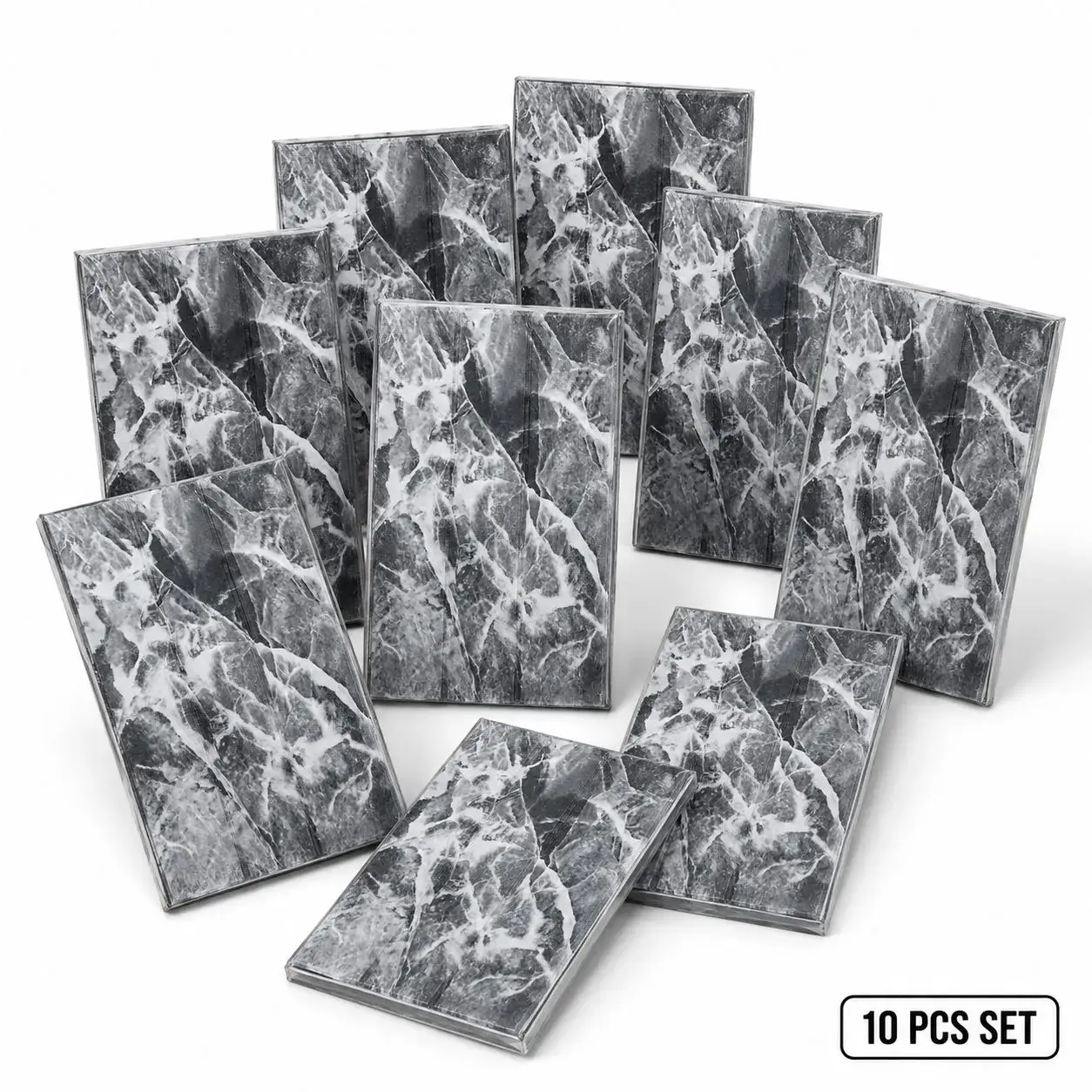 Set 10 Placi Tapet 3D, 35 x 70 cm, Grosime 3 mm, din Rasina, Tip Placi de Lemn, Suprafata Acoperita 4.9 mp, Gri Marmorat (3)