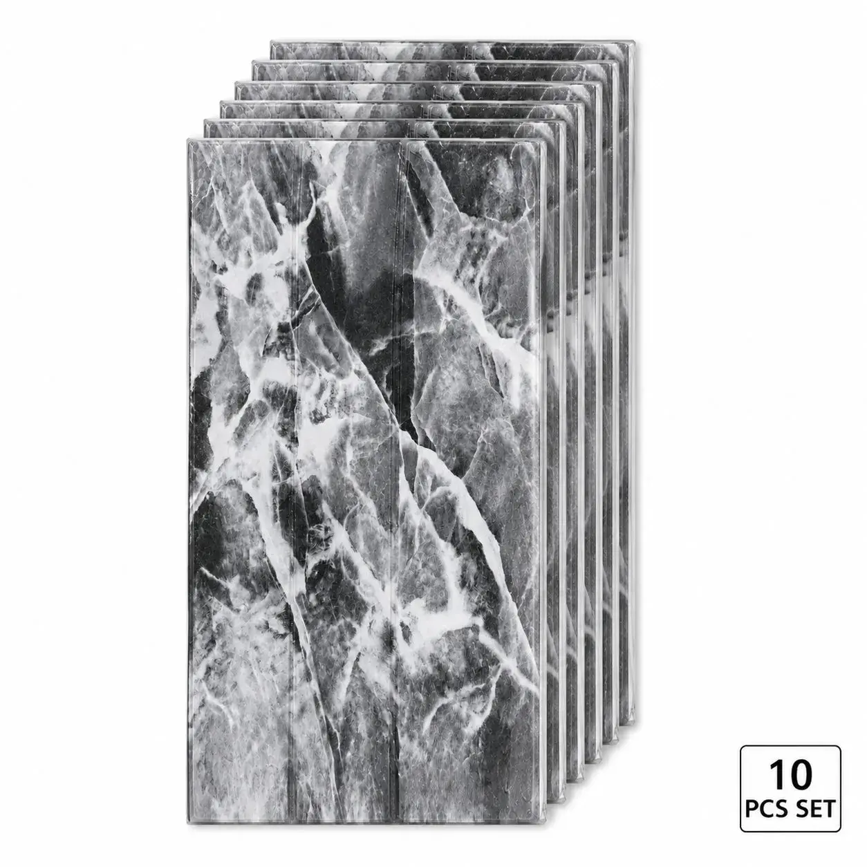 Set 10 Placi Tapet 3D, 35 x 70 cm, Grosime 3 mm, din Rasina, Tip Placi de Lemn, Suprafata Acoperita 4.9 mp, Gri Marmorat (5)
