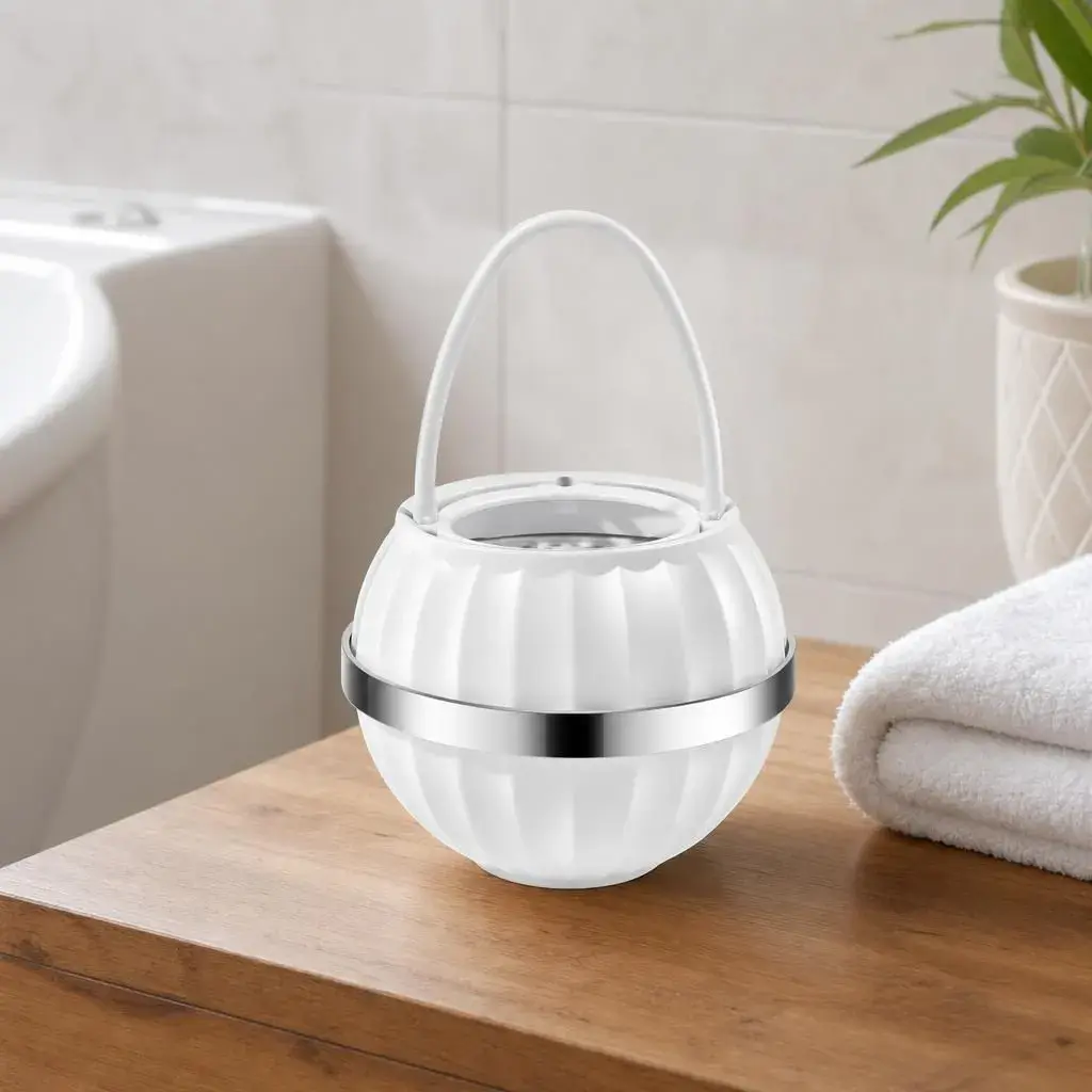 Filtru Purificator pentru Apa de Baie, Forma Sferica, Maner pentru Agatare, Banda Decorativa Argintie, Uz Casnic, Alb (5)