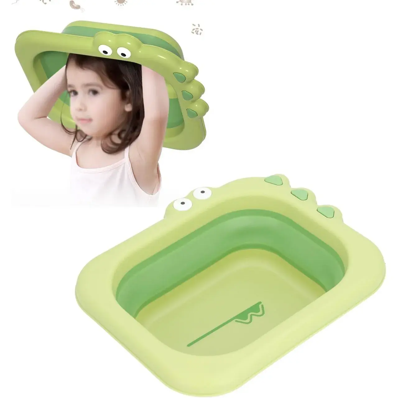 Lavoar Pliabil, pentru Copii, din PP/TPE, Portabil, Model Crocodil, 30x24.5x9 cm, Verde (4)
