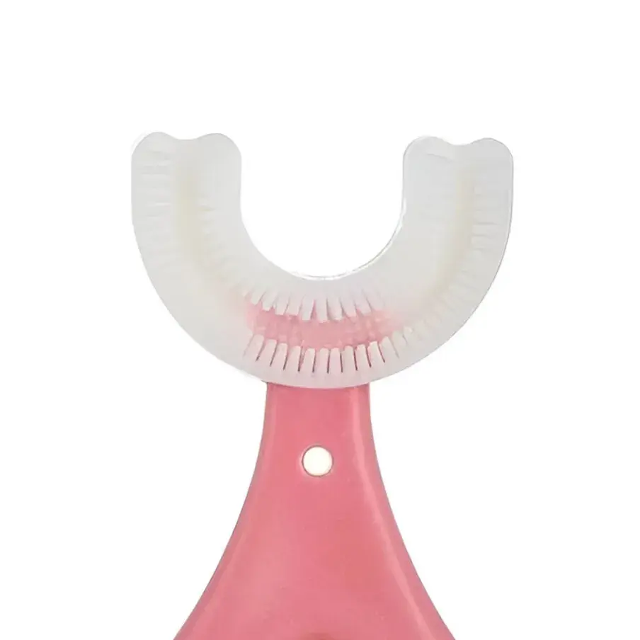 Periuta de Dinti in Forma de U, pentru Sugari si Copii 2-6 ani, Peri Moi, 9 cm, Model Inima, Culoare Roz (3)