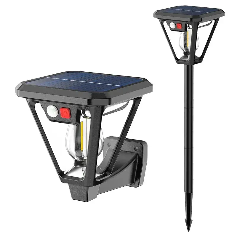 Lampa Solara LED, Tip Felinar, pentru Perete/Sol, 10.8 x 12.3 x 46 cm, 3 Moduri, Lumina Calda, din ABS si PP, Negru