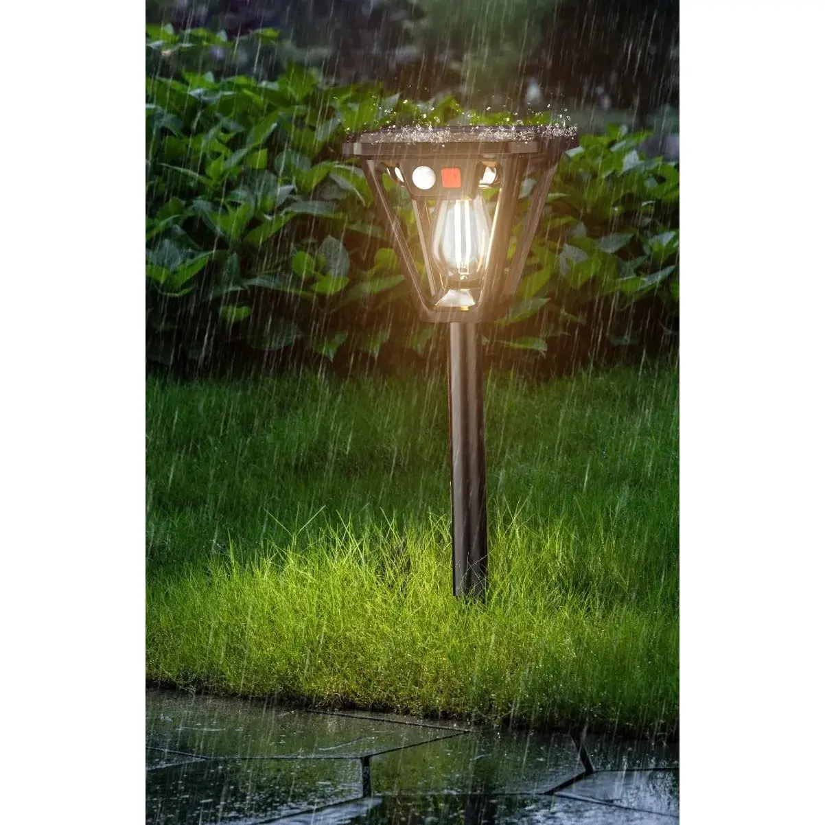 Lampa Solara LED, Tip Felinar, pentru Perete/Sol, 10.8 x 12.3 x 46 cm, 3 Moduri, Lumina Calda, din ABS si PP, Negru (4)