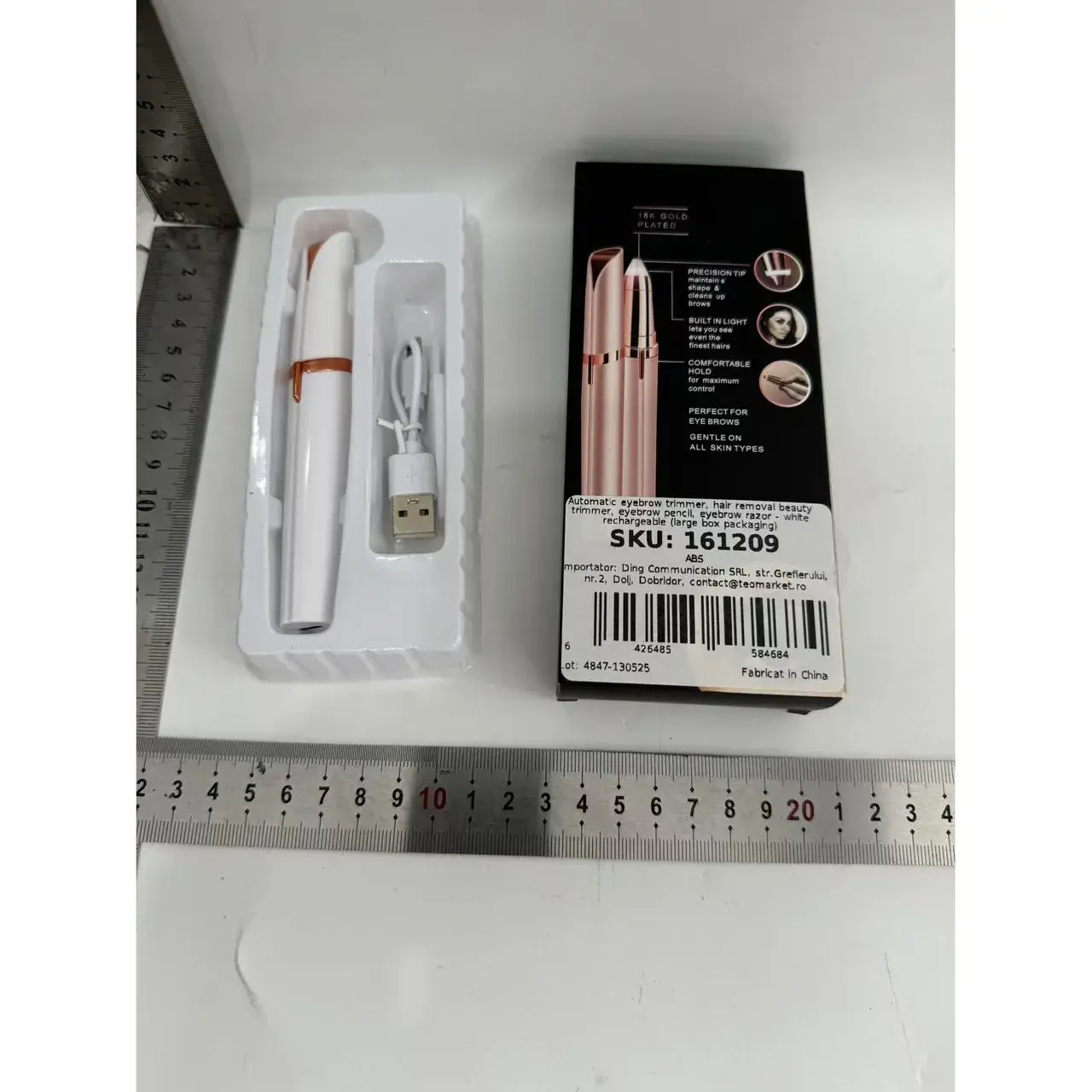 Trimmer Facial pentru Sprâncene și Păr Facial, Reîncărcabil USB, Design Compact, ABS, Alb, 1.5 x 13 cm (7)