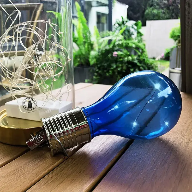 Lampa Solara LED Decorativa sub forma de Bulb, pentru exterior, suspendata, IP65, Ultron Albastru (3)