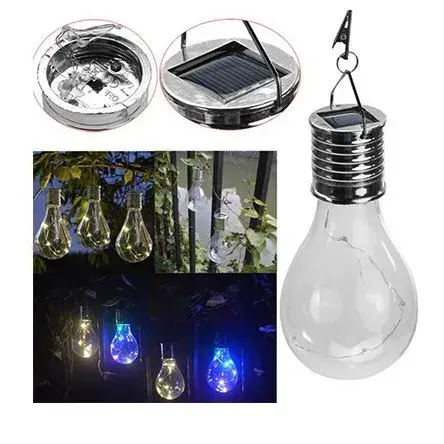 Lampa Solara LED Decorativa sub forma de Bulb, pentru exterior, suspendata, IP65, Ultron Albastru (6)