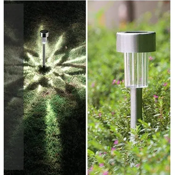 Lampa solara LED de Gradina, Set 12 Bucati, Dispersor normal, putere 0.06W, Rezistenta IP 44, Lumina Alba Rece, 29 x 4.5 x 4.5 cm, Argintiu