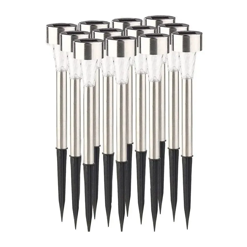 Lampa solara LED de Gradina, Set 12 Bucati, Dispersor normal, putere 0.06W, Rezistenta IP 44, Lumina Alba Rece, 29 x 4.5 x 4.5 cm, Argintiu (2)