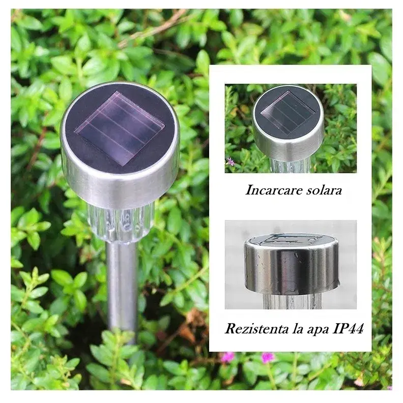 Lampa solara LED de Gradina, Set 12 Bucati, Dispersor normal, putere 0.06W, Rezistenta IP 44, Lumina Alba Rece, 29 x 4.5 x 4.5 cm, Argintiu (7)