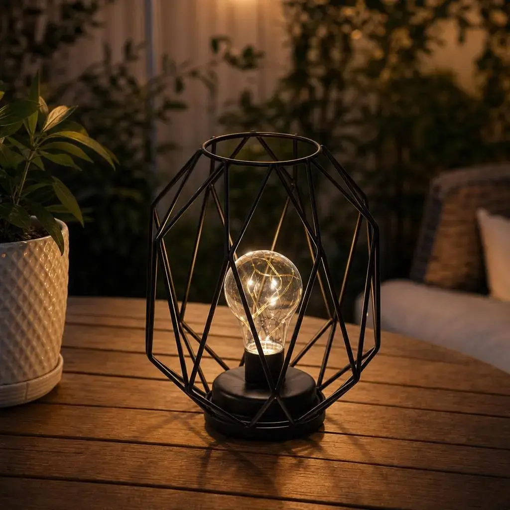Lampa Solara, Alimentare Solara, Iluminare pentru Exterior, pentru Gradina, Curte si Terasa, Lumina Calda, 21x17.5 cm, Negru (4)