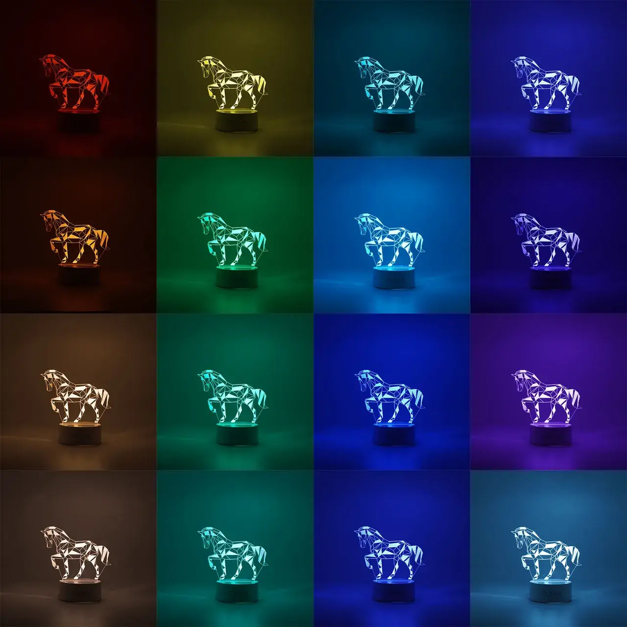 Lampa LED decorativa, 3D, Cal, cu telecomanda, doua moduri de alimentare USB si baterii, 20 cm inaltime, din material acril si lumina multicolora, alb (2)