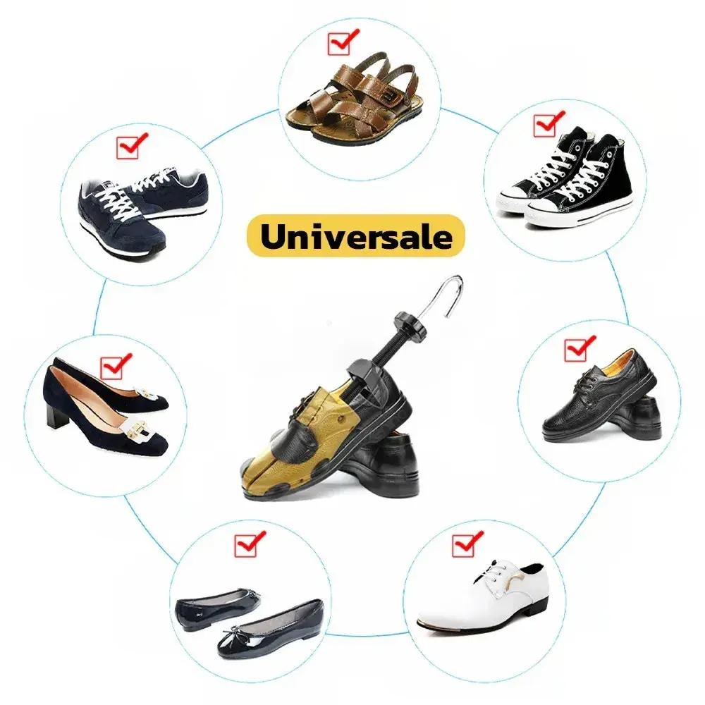 Set 2 Sanuri/Calapoade Reglabilile, pentru Alungit si Largit Pantofi, Geanta si Incaltator Incluse, Universale, Unisex, din ABS Premium, Arc, Marime 40 - 47, Galben/Negru (5)