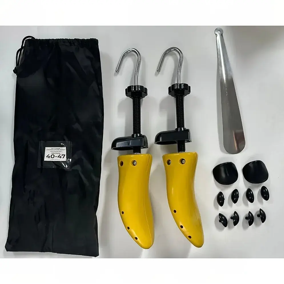 Set 2 Sanuri/Calapoade Reglabilile, pentru Alungit si Largit Pantofi, Geanta si Incaltator Incluse, Universale, Unisex, din ABS Premium, Arc, Marime 40 - 47, Galben/Negru (7)