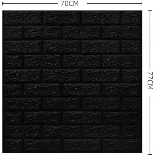 Set 10 Placi Tapet 3D, 70 x 77 cm, Grosime 3 mm, din Polietilena, Model Caramida, Suprafata acoperita 5.3 mp, Negru (2)