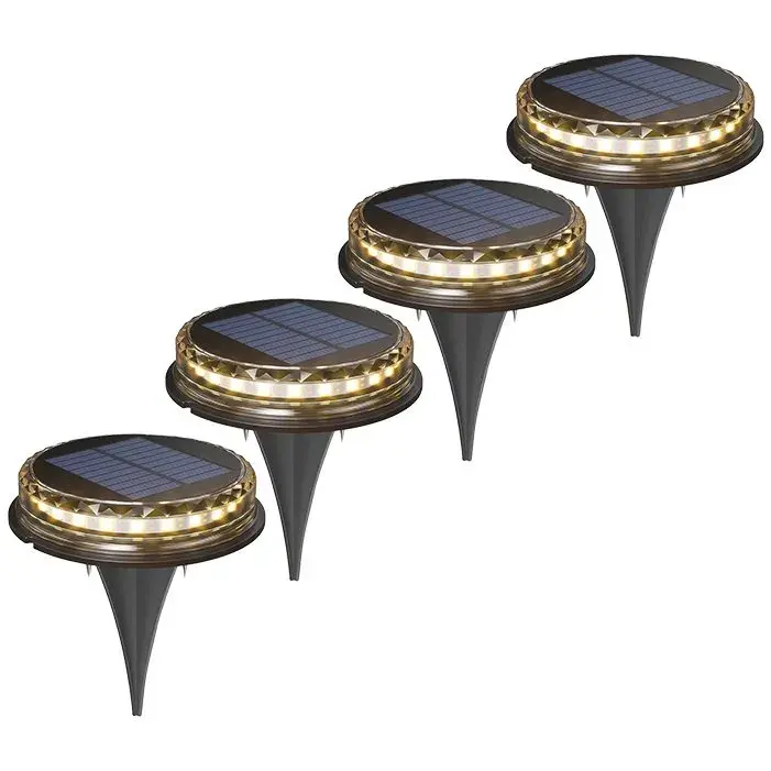 Lampa solara LED Set 4 Bucati, Tip Spot pentru Gradina, 8 LED-uri, ABS si Policarbonat, Baterie 1.2V, 600mah, 12 x 13.5 cm, Lumina Alba Cald, Negru/Auriu (2)