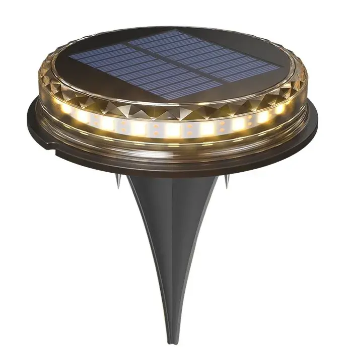 Lampa solara LED Set 4 Bucati, Tip Spot pentru Gradina, 8 LED-uri, ABS si Policarbonat, Baterie 1.2V, 600mah, 12 x 13.5 cm, Lumina Alba Cald, Negru/Auriu (4)